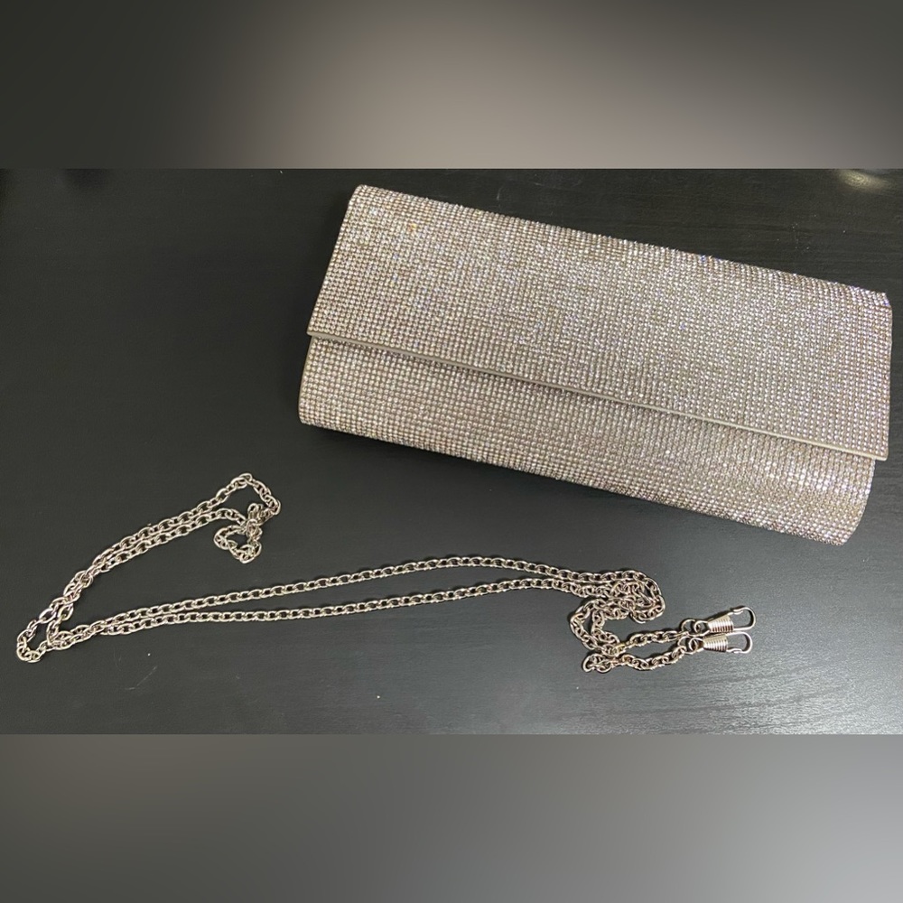 Le Chateau rhinestone clutch with chain strap